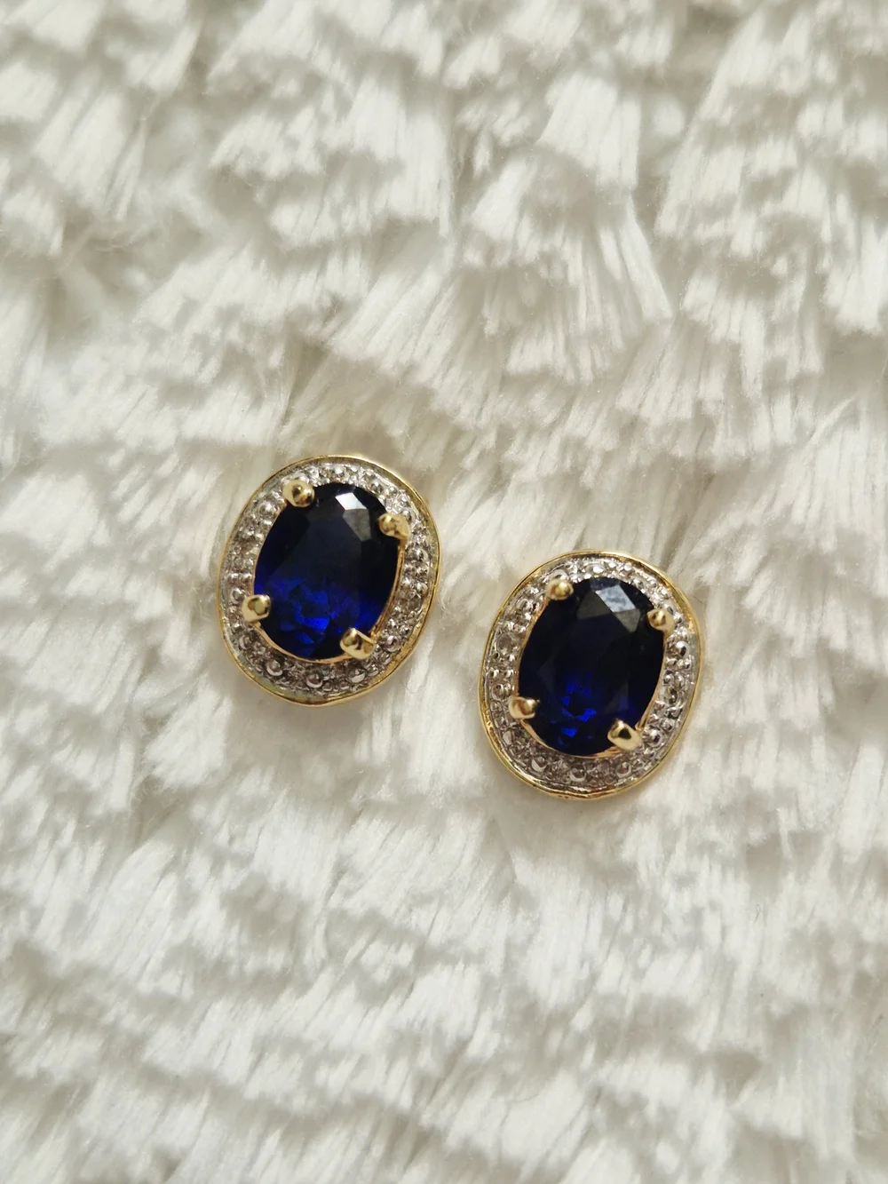 Vintage Gold Vermeil Oval Sapphire Halo Stud Earrings